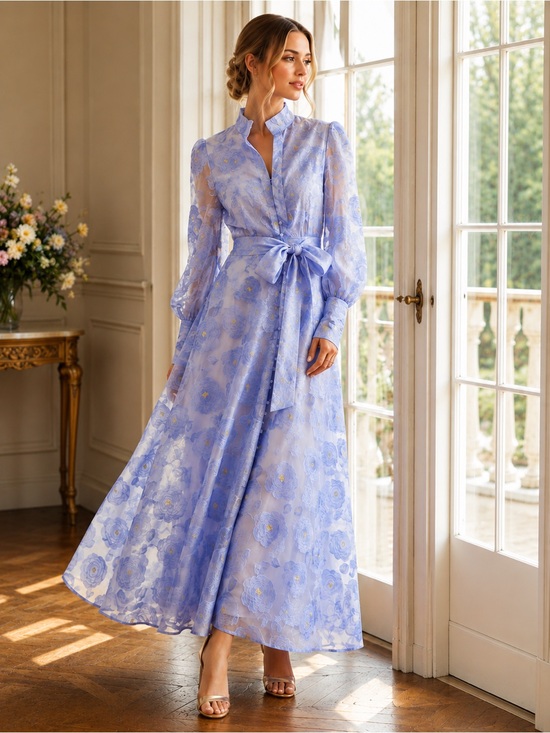 Dalia Macphee Dresses & Skirts - Dalia MacPhee Periwinkle Floral Jacquard Organza Maxi Dress D2256 NWT